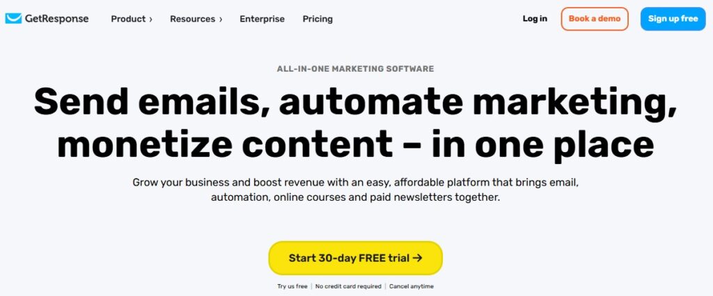 GetResponse homepage