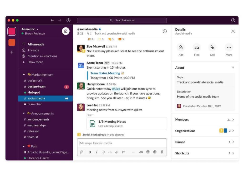 Slack Communication Tool Interface