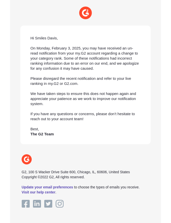 Apology email
